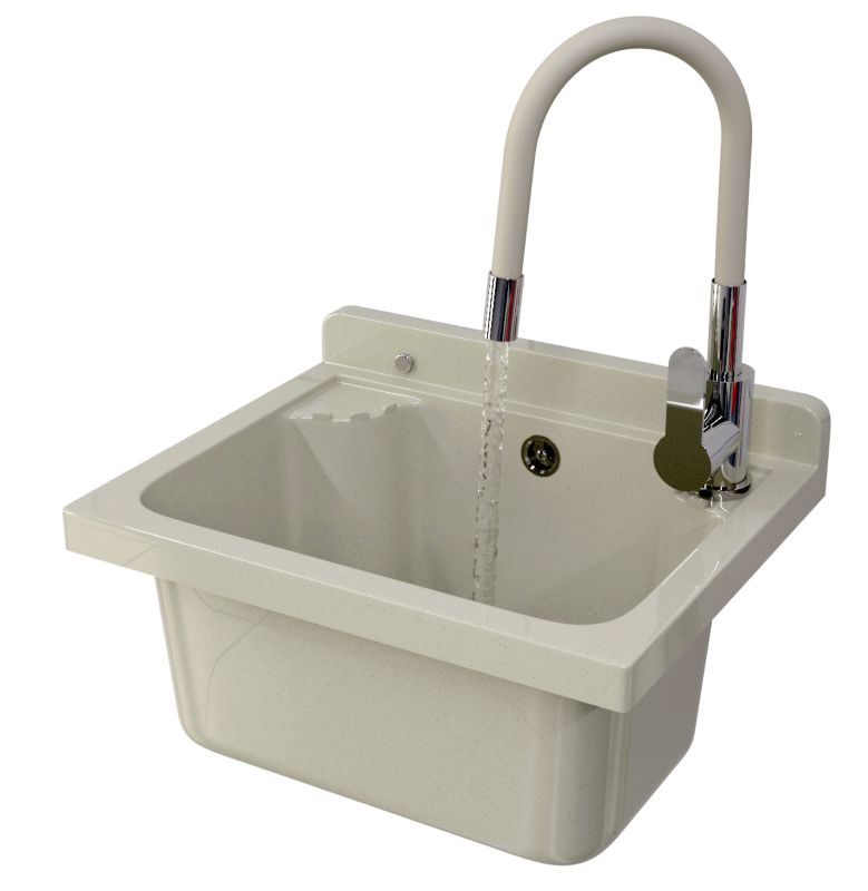 Zlew Gospodarczy Granitan Loma Beżowa Zestaw Zlew Techniczny Bateria Syfon 1 szt.