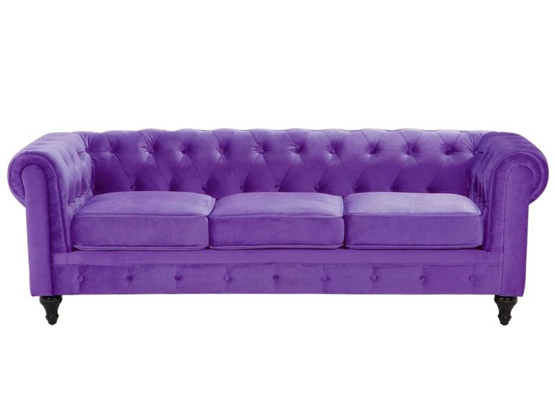 Sofa Chesterfield Welur Fioletowy dla 3 osób 1 szt.