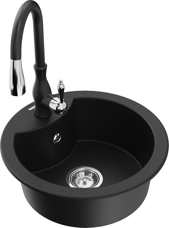 Zlewozmywak granitowy Mexen Diego 1-komorowy z baterią kuchenną Savita szary - 6512-71-672601-71 1 szt.