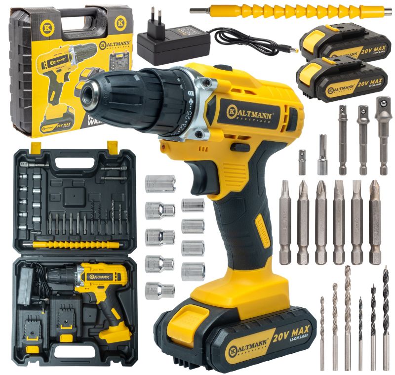 Wiertarko-wkrętarka Kaltmann 24Nm 2 biegi 2 akumulatory 2Ah akcesoria walizka 1 szt.