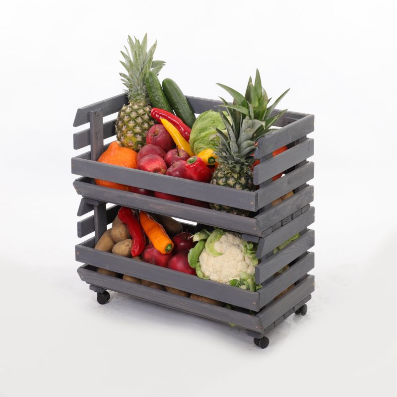 Regał na warzywa i owoce MODO24 na kółkach 55x57x30 cm 2 skrzynki impregnat szary 1 szt