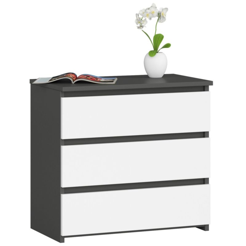 Szafka nocna Akord CL3 Grafit Szary 60 cm 3 szuflady kolor Biały mat 60x35x57 cm 1 szt.