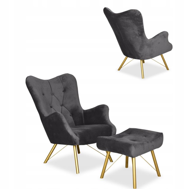 Fotel do salonu z podnóżkiem Family Meble Luna szary ciemny 1szt