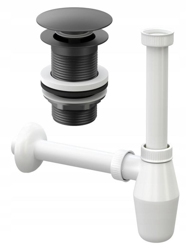 Korek Klik Klak Czarny + Syfon Do Umywalki Granitan Bez Przelewu 1 szt.