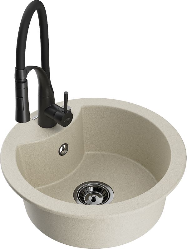 Zlewozmywak granitowy Mexen Diego 1-komorowy z baterią kuchenną Aster czarny - 6512-77-73450-70-B 1 szt.