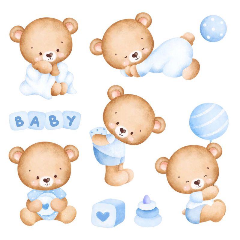 Set Naklejek Dziecięcych Wallfluent 103x60 cm Misie akwarela 1 rol.