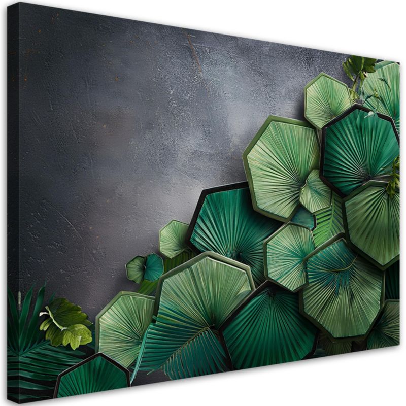 Obraz na płótnie Feeby Heksagon Liście Beton 90x60cm 1szt