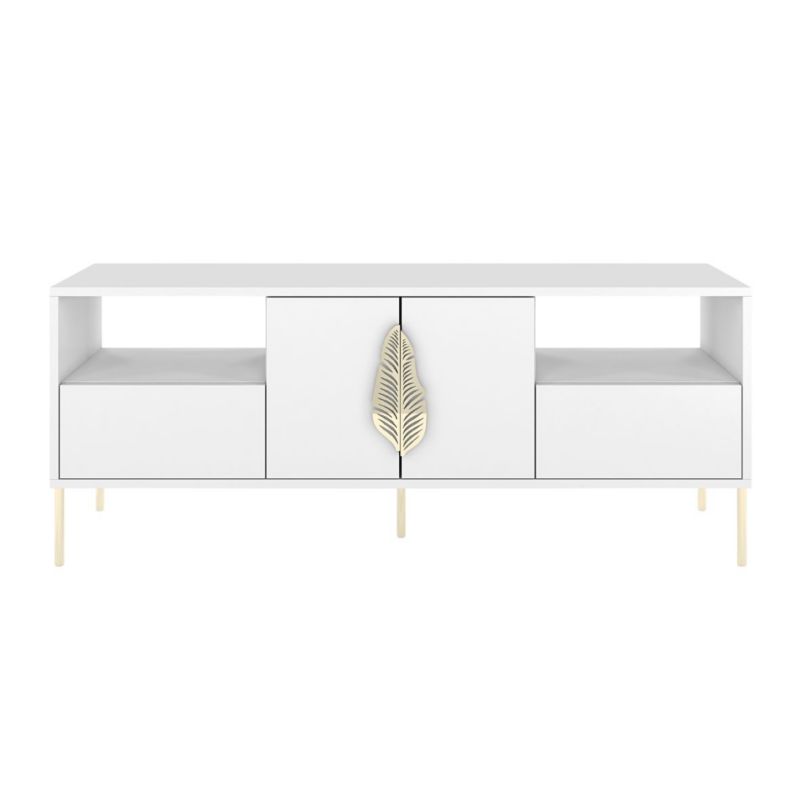 Biała komoda RTV Skandica MERLIN ze złotymi dodatkami 1 szt.