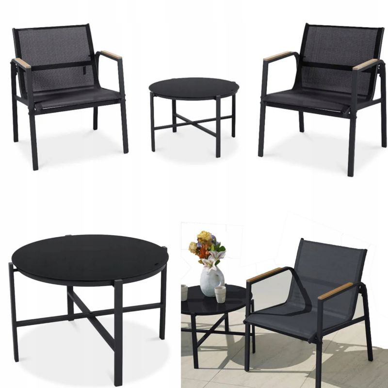 Zestaw Mebli Ogrodowych MANGO Fotel Stolik na Balkon Taras czarny 1 szt