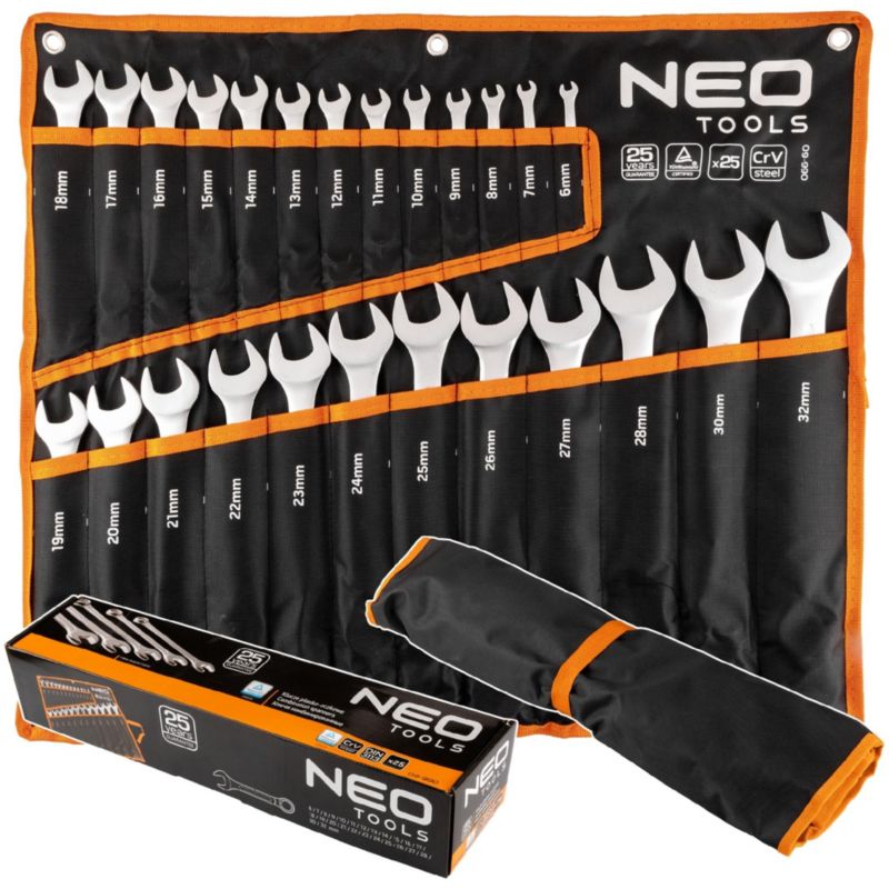 Zestaw kluczy płasko-oczkowych NEO TOOLS 6-32 mm 25 szt. na płachcie 1 kpl