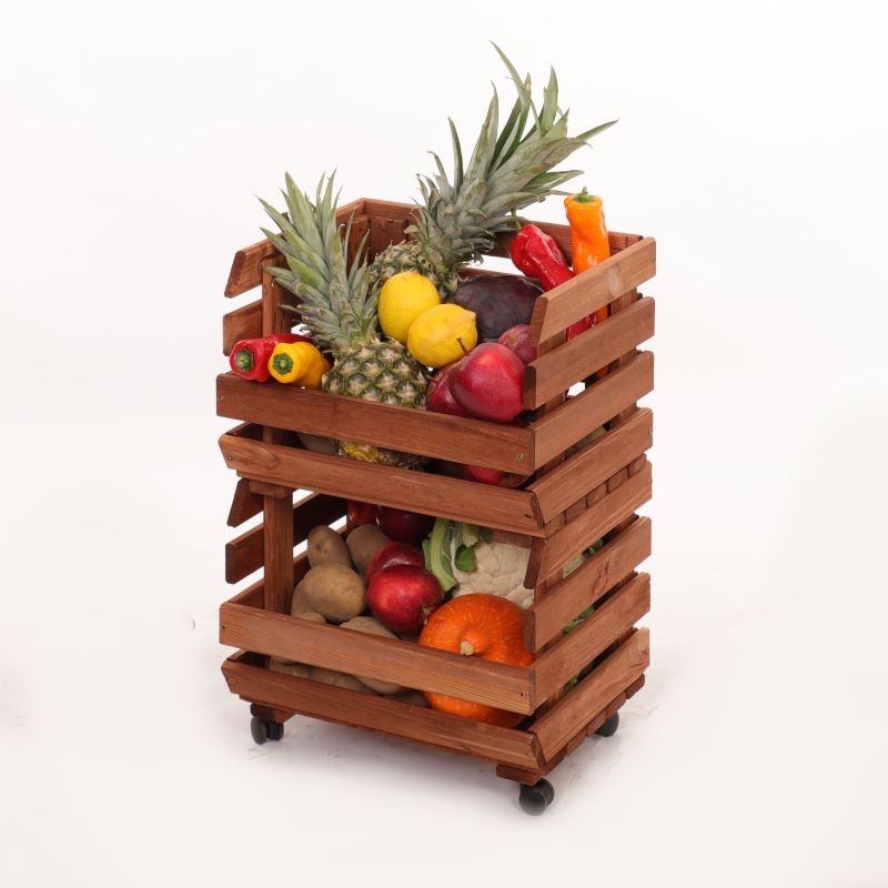 Regał na warzywa i owoce MODO24 na kółkach 55x37x30 cm 2 skrzynki impregnat brązowy 1 szt