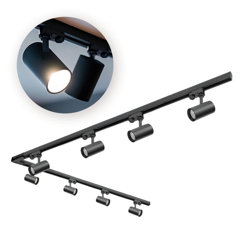 Zestaw szynowy 3-fazowy Kobi szyna 2m+2m, L prawy, 8x Lampa, 2x zaślepka czarny 1kpl.