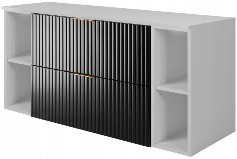 Szafka łazienkowa Furnidea 120 cm wisząca czarna z blatem i regałami białymi Flow 1 szt.