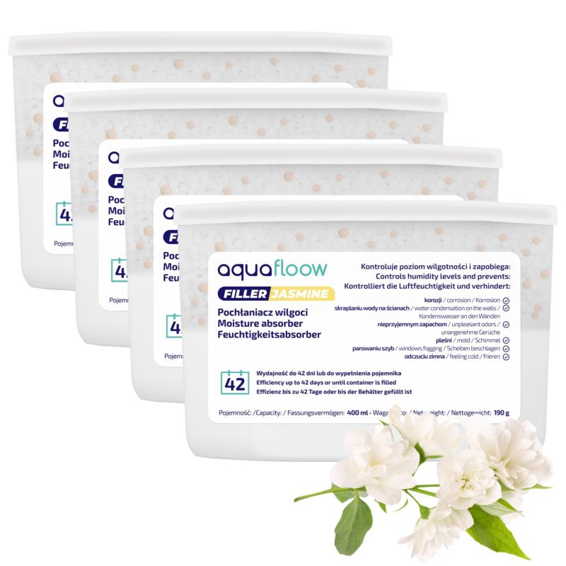 Pochłaniacz wilgoci, AquaFloow, osuszacz powietrza, 400ml, jaśminowy, 4szt