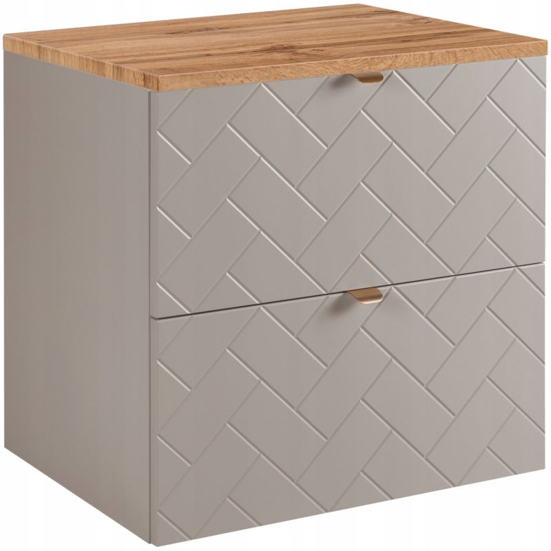 Szafka pod umywalkę Furnidea 60 cm czarna wisząca z blatem dąb wotan frezowane szuflady Trend 1 szt.