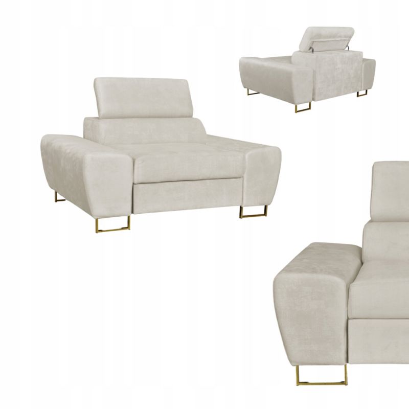 Fotel wypoczynkowy do salonu regulowany zagłówek Family Meble Bosso beż 1szt