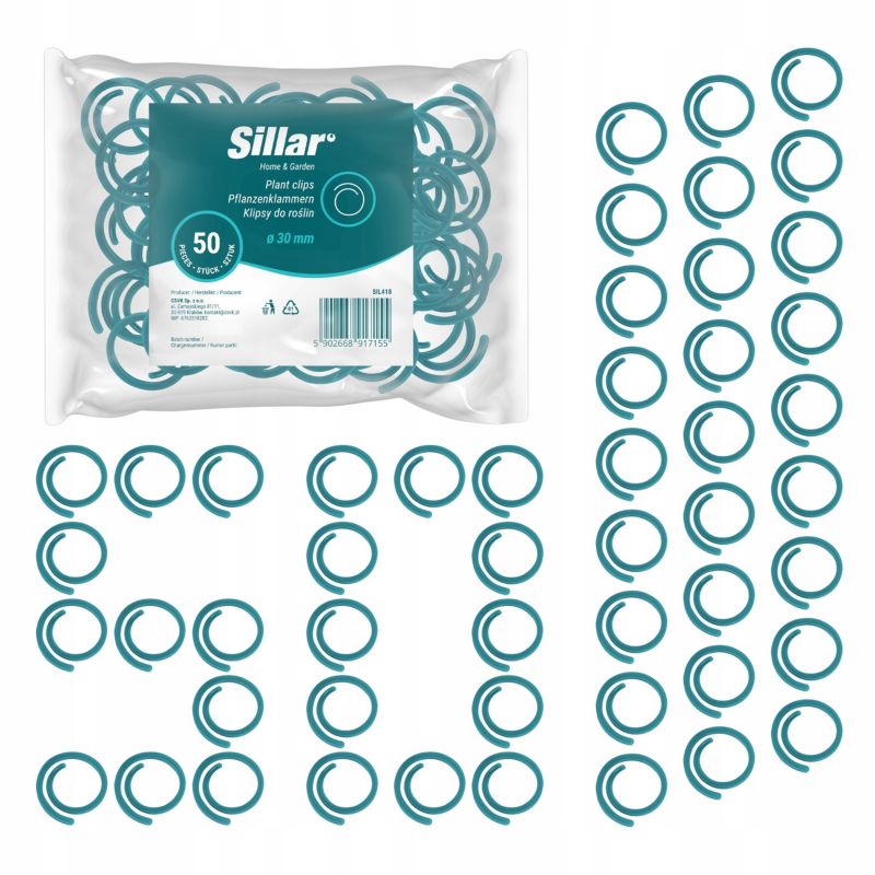 Klipsy do mocowania roślin, Sillar, klipsy z haczykami, do podtrzymywania roślin, 3cm, 50szt