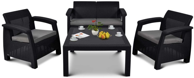 Zestaw mebli ogrodowych Keter Corfu SET Family dla 4 osób Grafitowy 1 kpl.