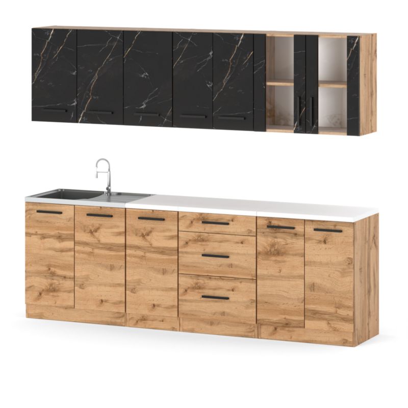 Zestaw Kuchenny Hurtownia-Mebli Z Blatem Kuchnia Remino 260cm Dąb Wotan San Sebastian/Dąb Wotan 260x47x145 cm 1szt.