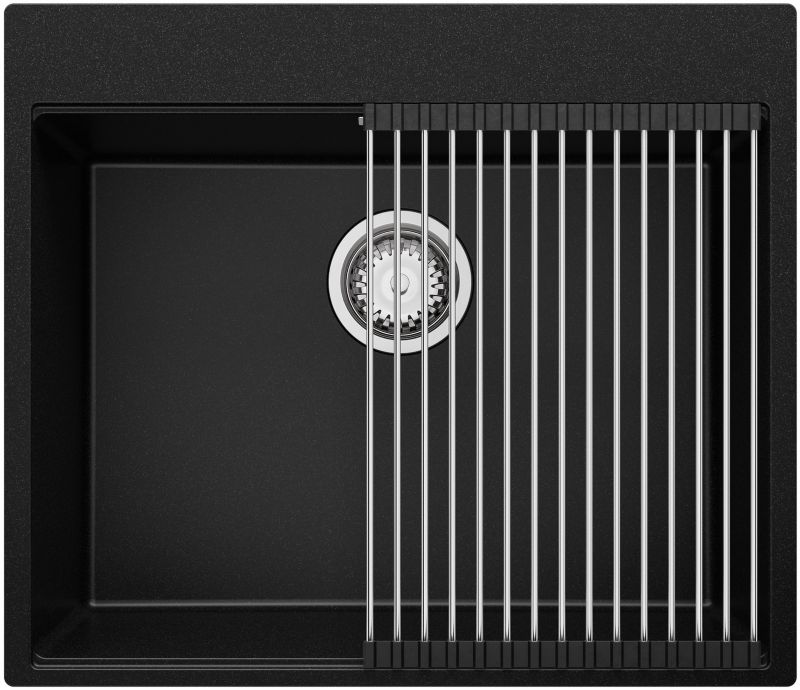 Zlewozmywak Oslo PRIMAGRAN Nablatowy 58x50cm do szafki od 60cm z Syfonem i Dodatkiem Czarny 1 szt.