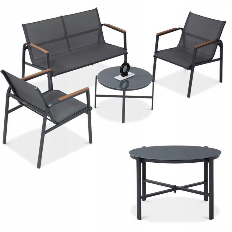 Zestaw Mebli Ogrodowych Tarasowych MANGO 2x Fotel Sofa Stolik kawowy Szary 1 szt