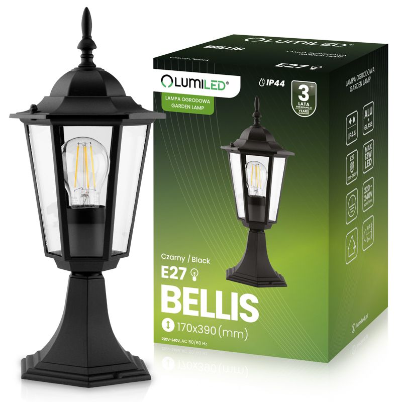 Lampa Ogrodowa Lumiled Zewnętrzna E27 Słupek Latarnia 40cm Czarna 1 szt.