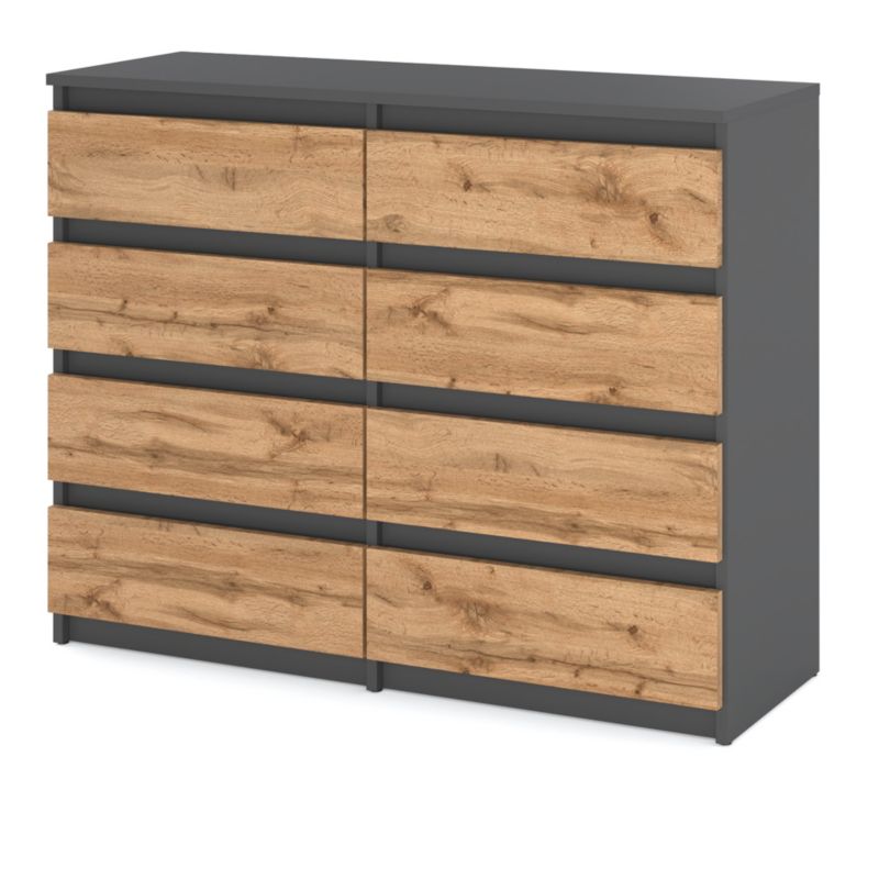 Komoda Hurtownia-Mebli Szuflady 8 Hugo Duża 120cm Szary Mat Dąb Wotan 120x33.5x92.5 cm 1szt.