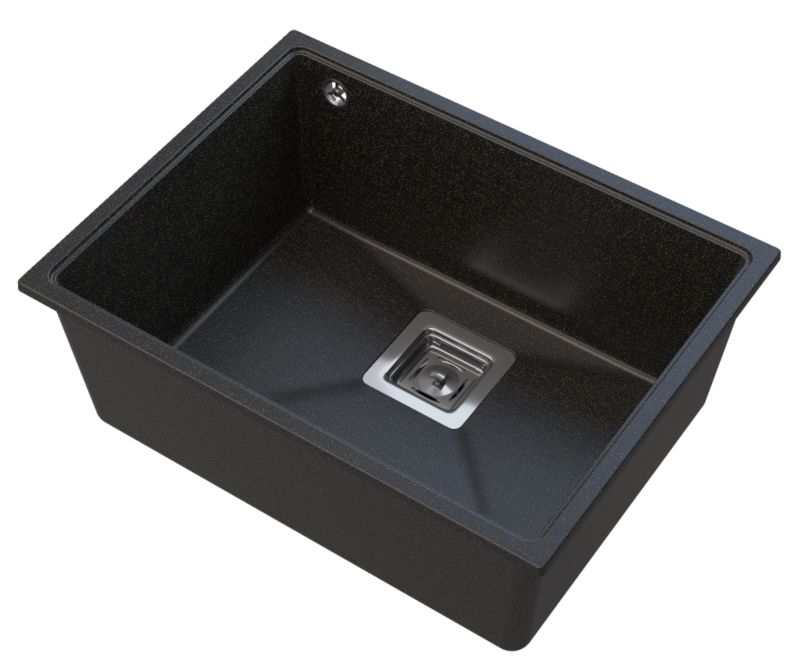 Zlew Podblatowy Granitan Czarny Złote Drobinki Napo 55 cm Syfon Chrom 1 kpl.