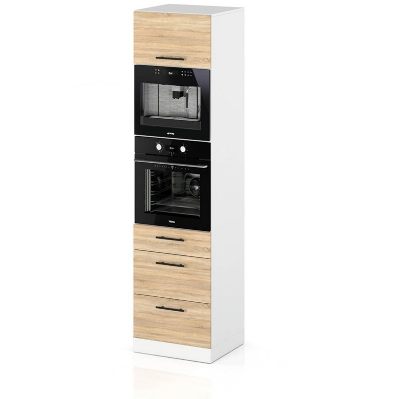 Szafka Kuchenna Hurtownia-Mebli Stojąca Do zabudowy piekarnika S60MS3 sPremium 60cm Biały Mat Dąb Sonoma 60x58x211 cm 1szt.