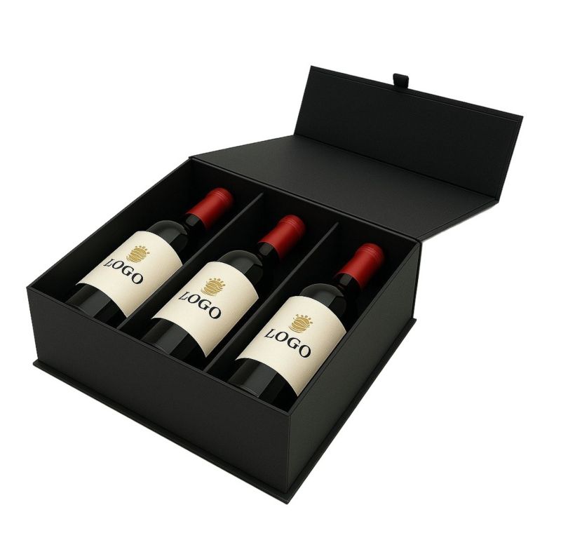 Pudełko Neopak czarne na 3 wina 340x290x95mm (zewn.) na magnes 1 szt.