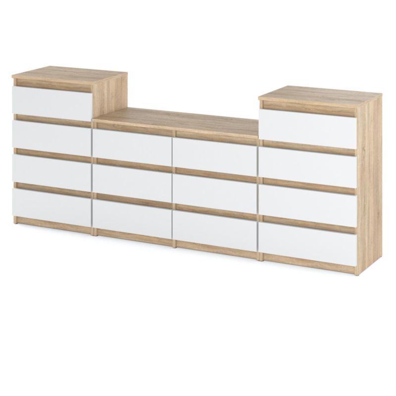 Komoda Hurtownia-Mebli Szuflady 14 Zestaw komód Hugo 464 220cm Dąb Sonoma Biały Mat 220x33.5x92.5 cm 1szt.