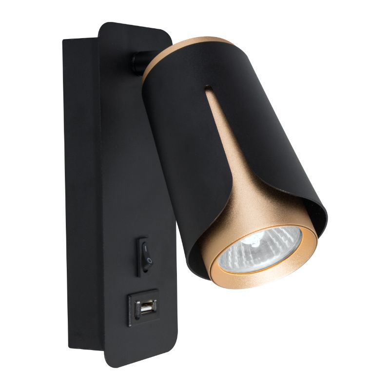 Kinkiet do czytania, DPM, 1 x GU10, 2 x USB, czarno-złoty, 1szt