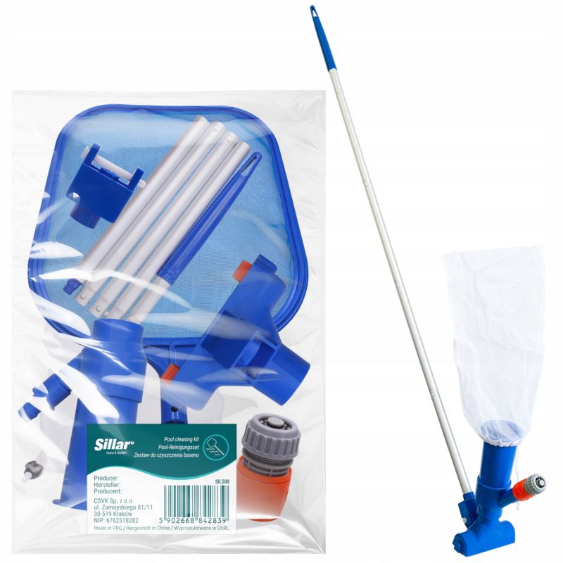 Zestaw do czyszczenia basenu, Sillar, oczek wodnych, fontany, odkurzacz, kij, siatka, 5szt