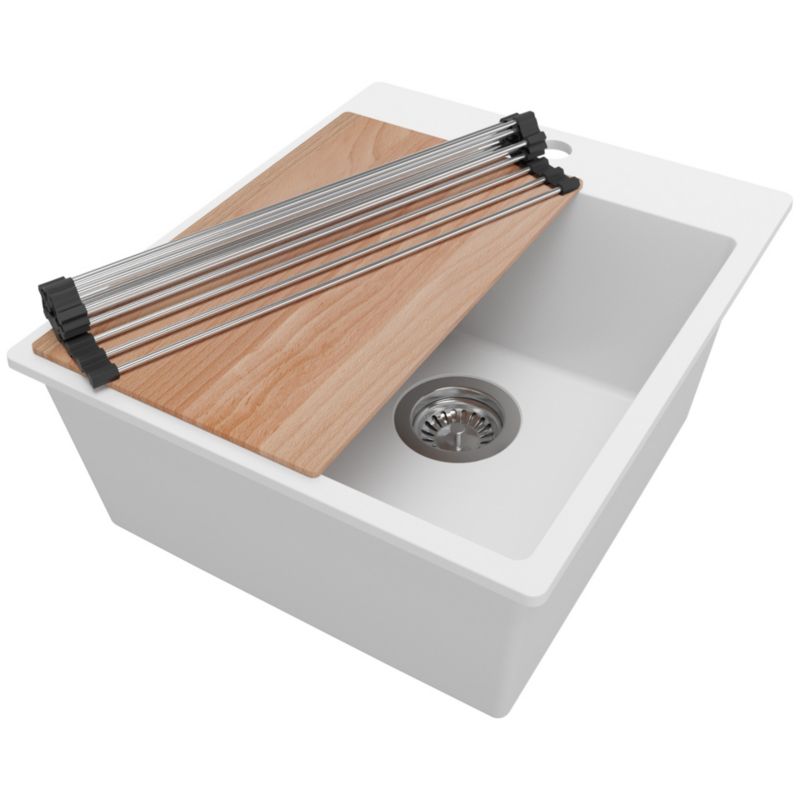 Zlewozmywak Ryga PRIMAGRAN Nablatowy 43x50cm do szafki od 45cm z Syfonem i Dodatkiem Biały 1 szt.