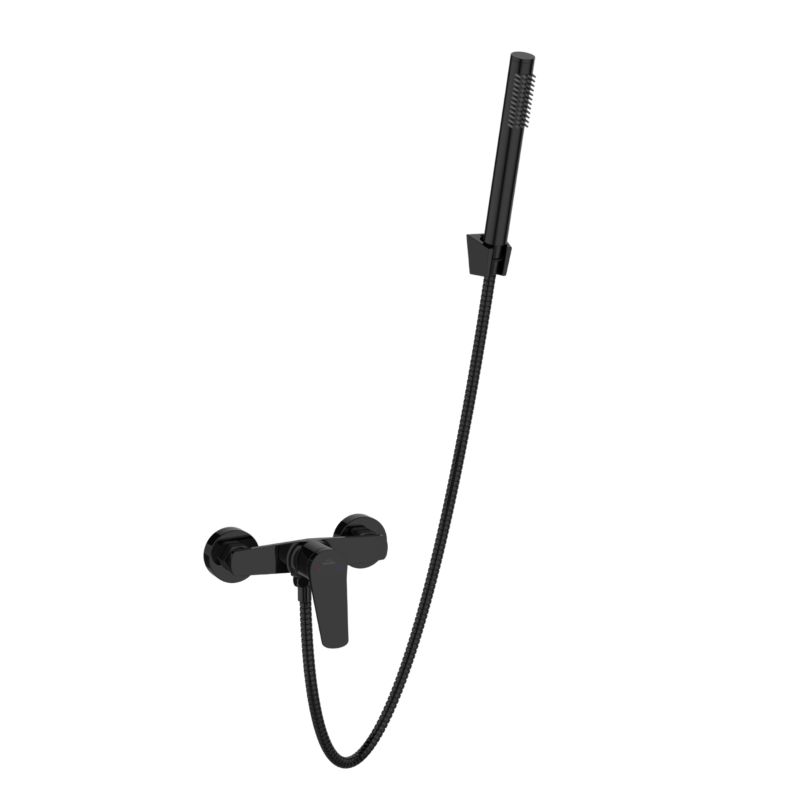 Bateria prysznicowa Invena Nestos z zestawem natryskowym czarny połysk 1 szt.