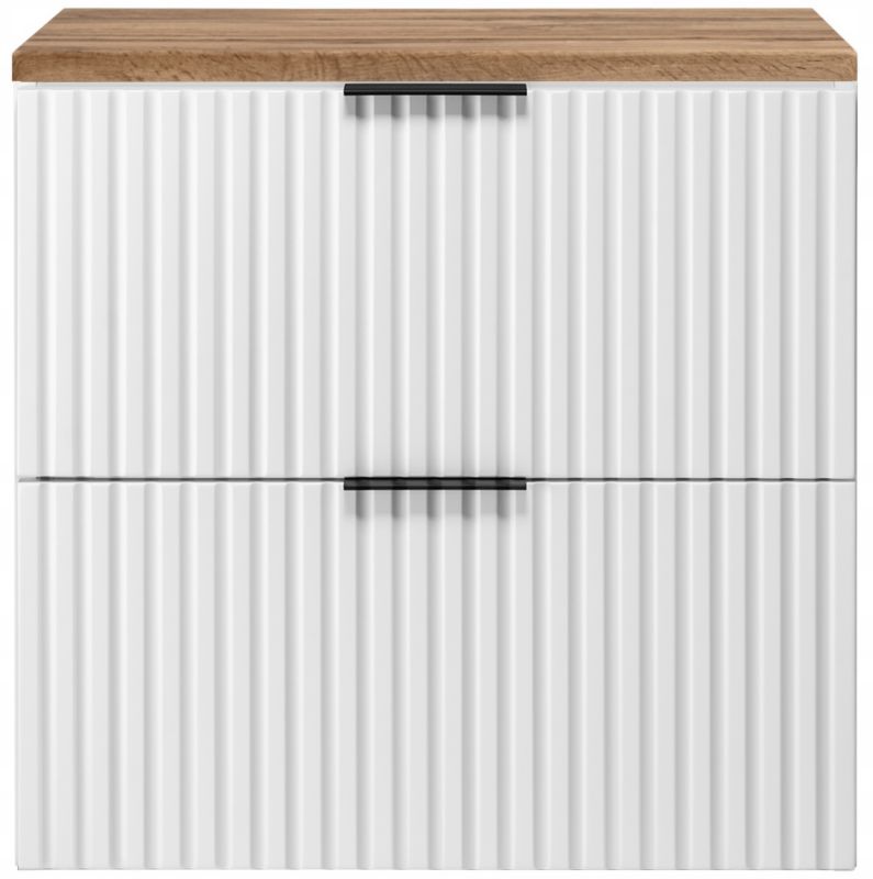 Szafka łazienkowa Furnidea 60 cm wisząca z blatem dąb Wotan Flow biały 1 szt.