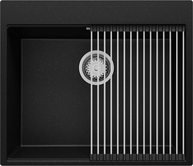 Zlewozmywak Oslo PRIMAGRAN Nablatowy 58x50cm do szafki od 60cm z Syfonem i Dodatkiem Czarny Metalik 1 szt.