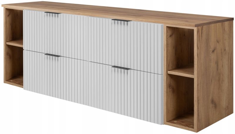 Szafka łazienkowa Furnidea 160 cm wisząca biała z blatem regałami dąb craft złotyFlow 1 szt.