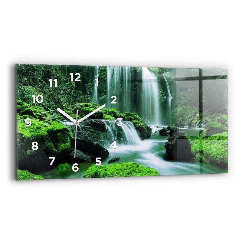 Zegar z białymi wskazówkami Wallfluent 60x30 cm Wodospad wśród mchu Szklany 1 szt.