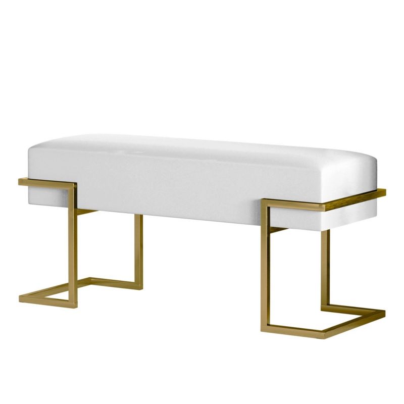 Ławka tapicerowana Bettso Cely 100 cm do przedpokoju na złotym stelażu biały ecru 1szt.