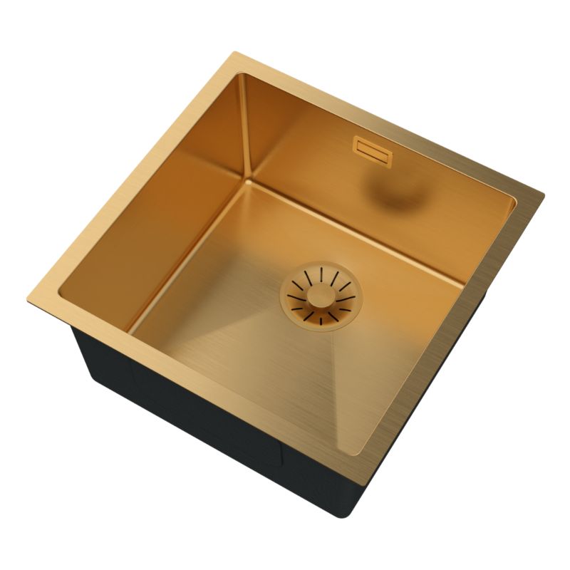 Zlewozmywak Stalowy Jednokomorowy Granitan Silvo44 Złoty Zestaw Zlew Kuchenny Syfon Lux 1 kpt.