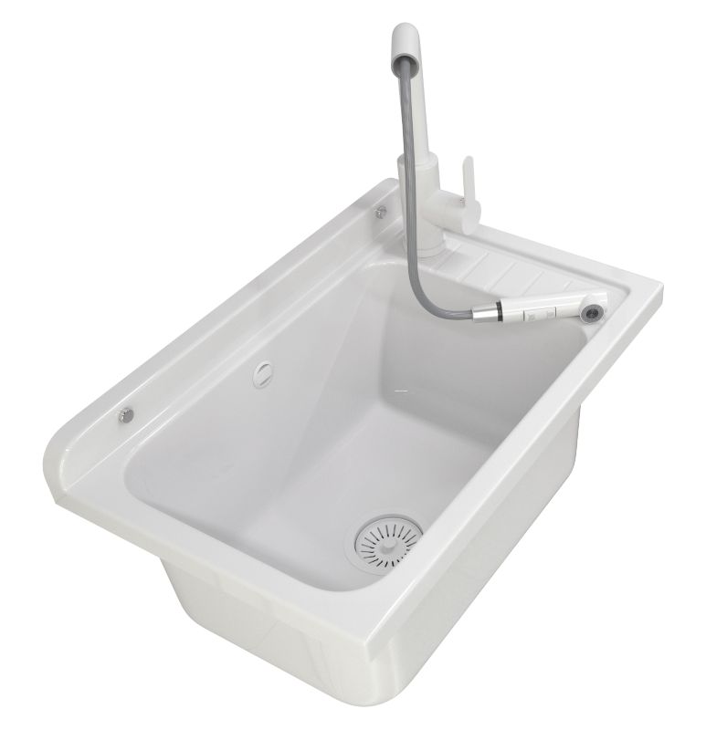 Zlew Gospodarczy Granitan Komora Biała Bateria Wyciągana Wylewka Pralnia Garaż Monza 1 szt.