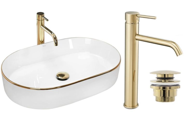 Umywalka nablatowa GTM Design Nadia M11 Biała z baterią w zestawie 1 szt.