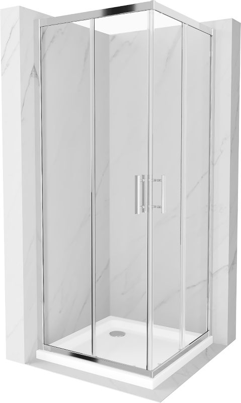Kabina prysznicowa Mexen Rio kwadratowa 80 x 80 cm transparent chrom + brodzik Flat biały