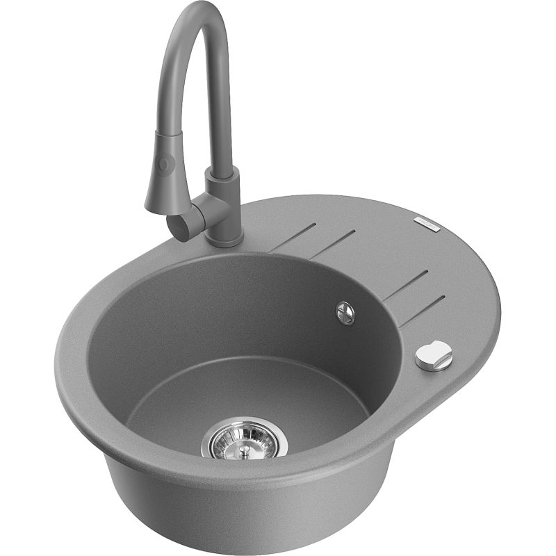 Zlewozmywak granitowy 1-komorowy Mexen Kevin z ociekaczem i baterią kuchenną Flora beżowy - 6517-69-670401-70-B 1 szt.