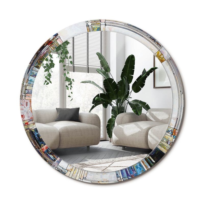 Lustro Okrągłe Tulup Witraż 100 cm Stylowe Na Podkładzie 1 szt.