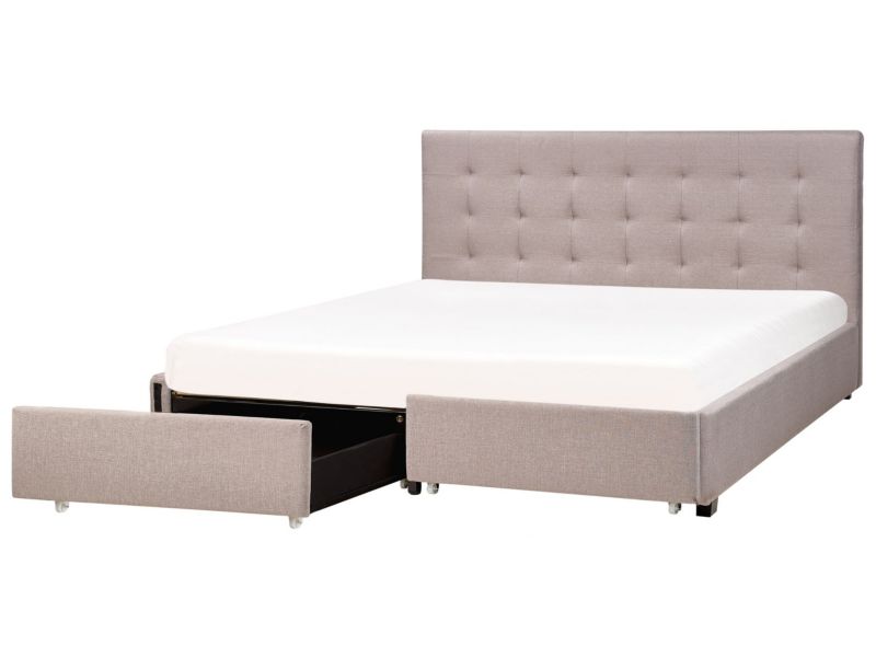 Łóżko z szufladami tapicerowane 180 x 200 cm jasnoszare LA Rochelle 1 szt.