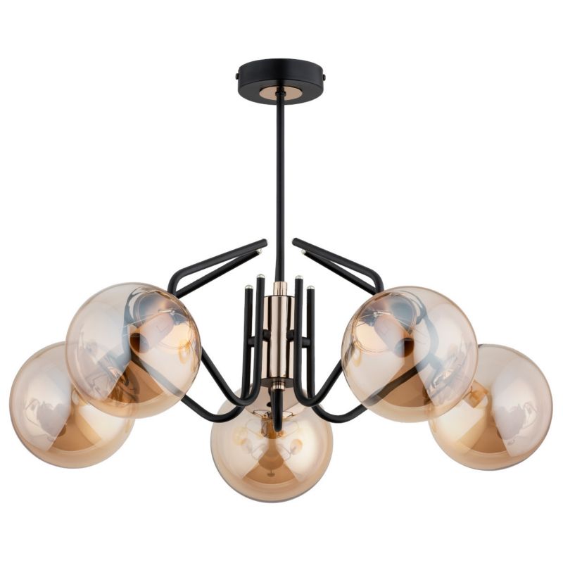 Lampa sufitowa wisząca Alfa Yuma 6757 czarno-złota-bursztynowy nowoczesna 5xE14 x 10W 1 szt.