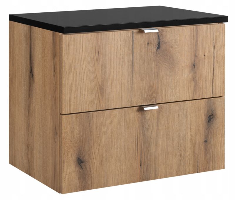 Szafka łazienkowa Furnidea pod umywalkę 80 cm Wisząca z czarnym blatem Dąb Coast Evoke 2 szuflady 1 szt.