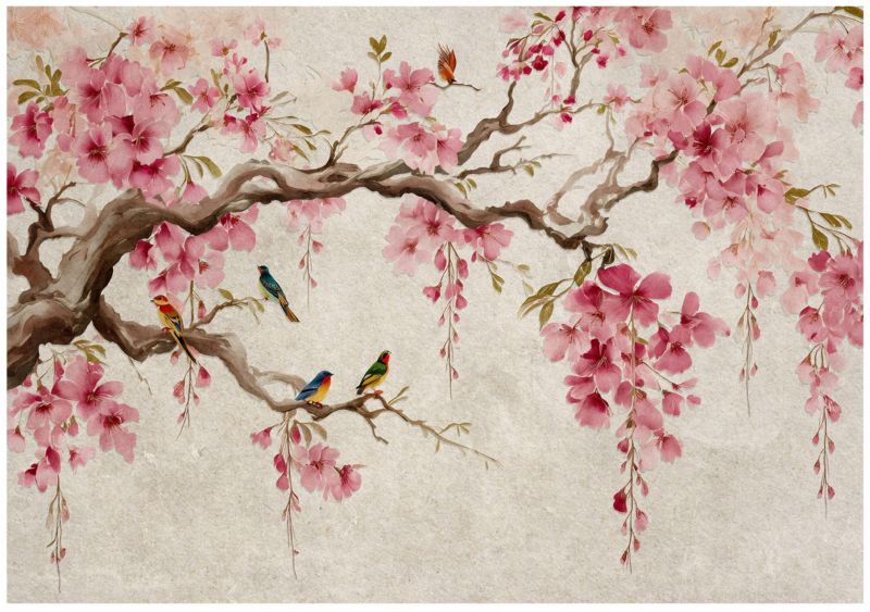 Fototapeta WALLARENA Do Sypialni Salonu Na Flizelinie Kwiat wiśni Abstrakcja Beton Beżowy 350x250 cm 16166VX7 1 szt.